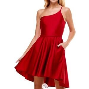 CITY STUDIOS SZ 11  Juniors' Red One-Shoulder Fit & Flare Dress NWT B90